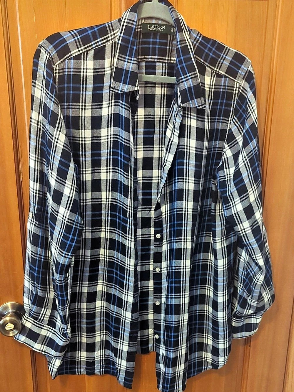 Lauren Ralph Lauren Plaid Button Down in Blue & Black Size XL Like New